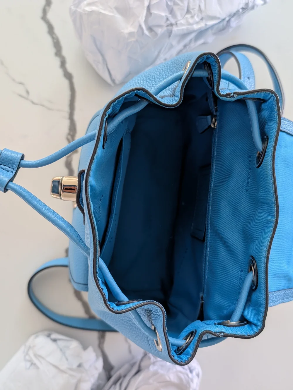 Coach Mini Turnlock Rucksack Light Blue Pebbled Leather Backpack
